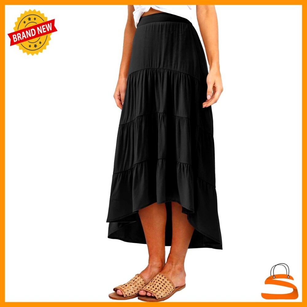 Floral Print Midi Skirt Boho High Waist Elastic Pleated A-Line Summer